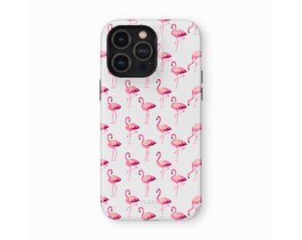 Pink Flamingo Pattern Tough Phone Case | Impact Resistant, Dual Layer Hardshell Tough Case