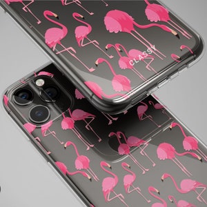 Little Pink Flamingos | Clear Phone Case with Little Flamingos | fits IPhone 12 13 Pro Max Mini and Samsung S21 Ultra Plus