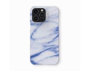 Snap Phone Case with White and Blue Marble Design | fits IPhone XR XS X 7 8 11 12 13 14 Pro Max Mini, Samsung S10 S20 S21 S22 Ultra Plus FE