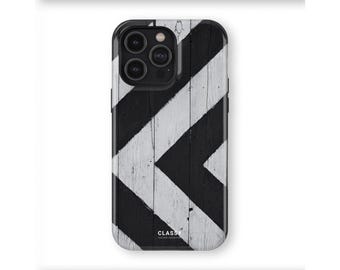 Black and White Chevron Pattern Tough Case | fits IPhone X XS XR 8 11 12 13 14 15 16 Pro Max Mini and Samsung S10 S20 S21 S22 S23 & Pixel 9