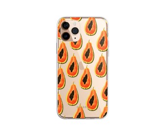 Fruit | Clear Phone Case with Orange Tropical Fruit | fits IPhone 12 13 Pro Max Mini and Samsung S21 Plus Ultra