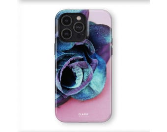 Pink and Blue Flower Tough Case | fits IPhone X XS XR 8 11 12 13 14 15 16 Pro Max Mini and Samsung S10 S20 S21 S22 S23 and Pixel 9