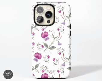 Flowers | Tough Phone Case with Purple Flowers on White Background
