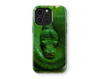 Funda resistente para teléfono con diseño de serpiente verde / iPhone X XS XR 8 11 12 13 14 15 Pro Max Mini y Samsung S10 S20 S21 S22 S23 y Pixel 6 y 5 G