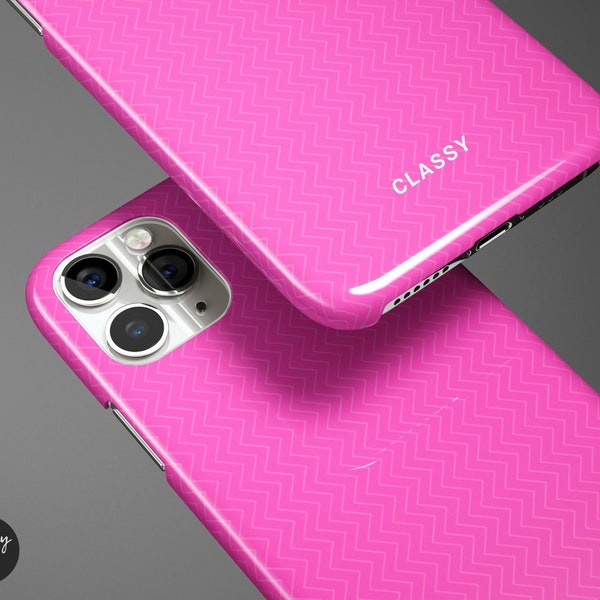 Pink Chevron Pattern Snap Phone Case | fits IPhone XR XS X 7 8 11 12 13 14 Pro Max Mini, Samsung S10 S20 S21 S22 Ultra Plus FE
