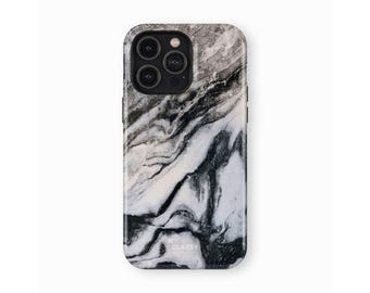 Tough Phone Case with Black and White Marble Design | IPhone X XS XR 8 11 12 13 14 15 16 Pro Max Mini and Samsung S10 S20 S21 S22 S23