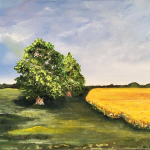 Sunny wheat field handmade Oil painting on canvas