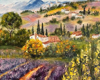 Peinture à l’huile Provence paysage de lavande fait juste pour vous peint à la main