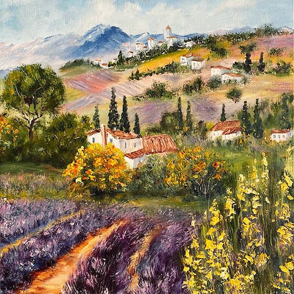 Peinture à l’huile Provence paysage de lavande fait juste pour vous peint à la main