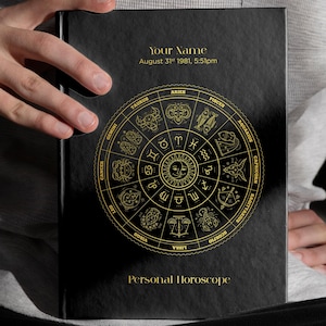 Geboortehoroscoopboek aangepaste astrologielezing, gepersonaliseerd boek met harde kaft, geboortehoroscooprapport 80 pagina's - Alchemy Dark omslagontwerp