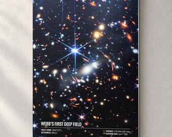Webb’s First Deep Field Metal Poster | Brushed Aluminium Space Wall Art | Galaxy Print | Astronomy Gift