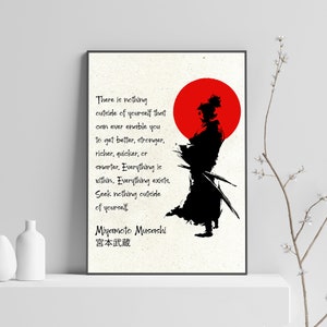Miyamoto musashi samurai citação impressão japonesa, arte de parede imprimível, pôster japonês, ideia de presente minimalista para fãs de anime