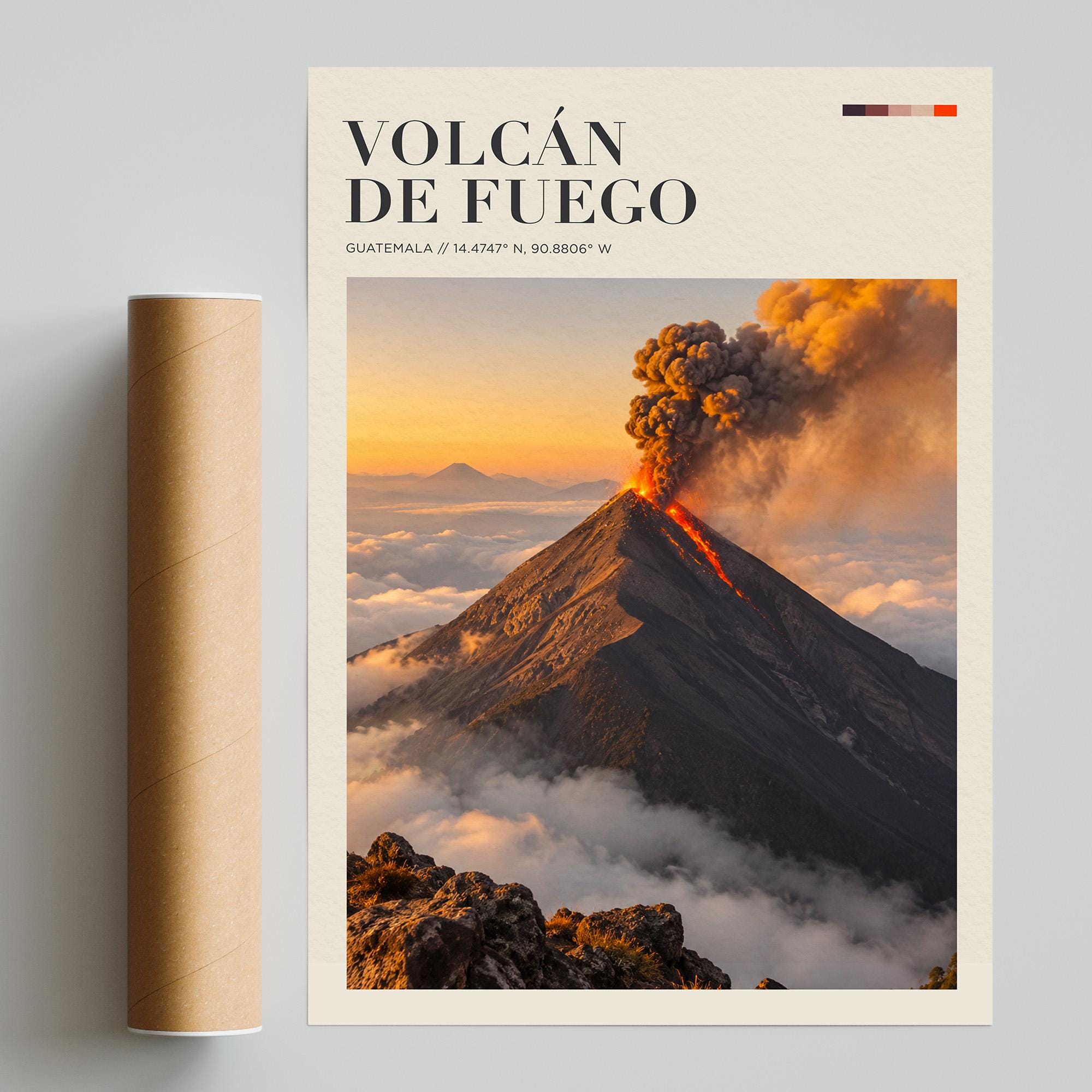 Volcán De Fuego, Volcano Poster Travel Print, Acatenango Volcano