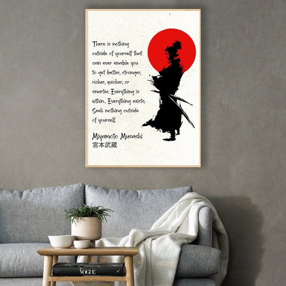 MBOUFOEY 2 pezzi rosso nero antico guerriero giapponese e Fuji Mountain pergamena pittura samurai tela stampa artistica da parete poster pronto da appendere in stile vintage opere d'arte per la casa