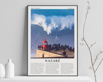 Nazare surfing Portugal poster travel print