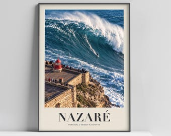 Nazare Surf Portugal poster travel print, Home Decor, Ride the Waves