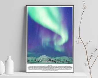 Cartel impreso aurora boreal, Noruega, Islandia