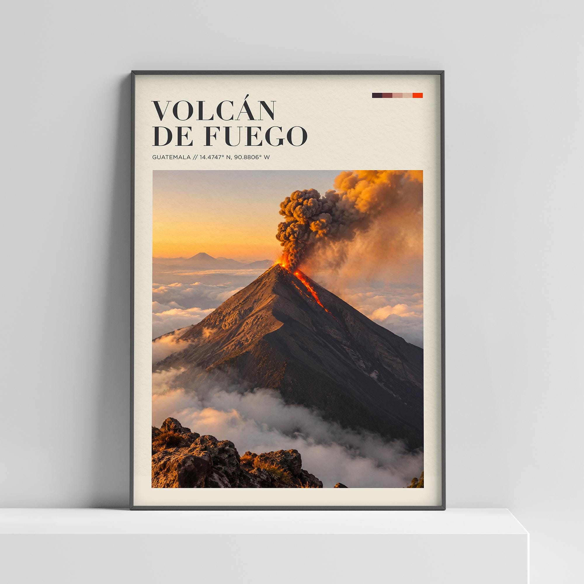Volcanic 　英語版 Volcán De Fuego, Volcano Poster Travel Print, Acatenango Volcano
