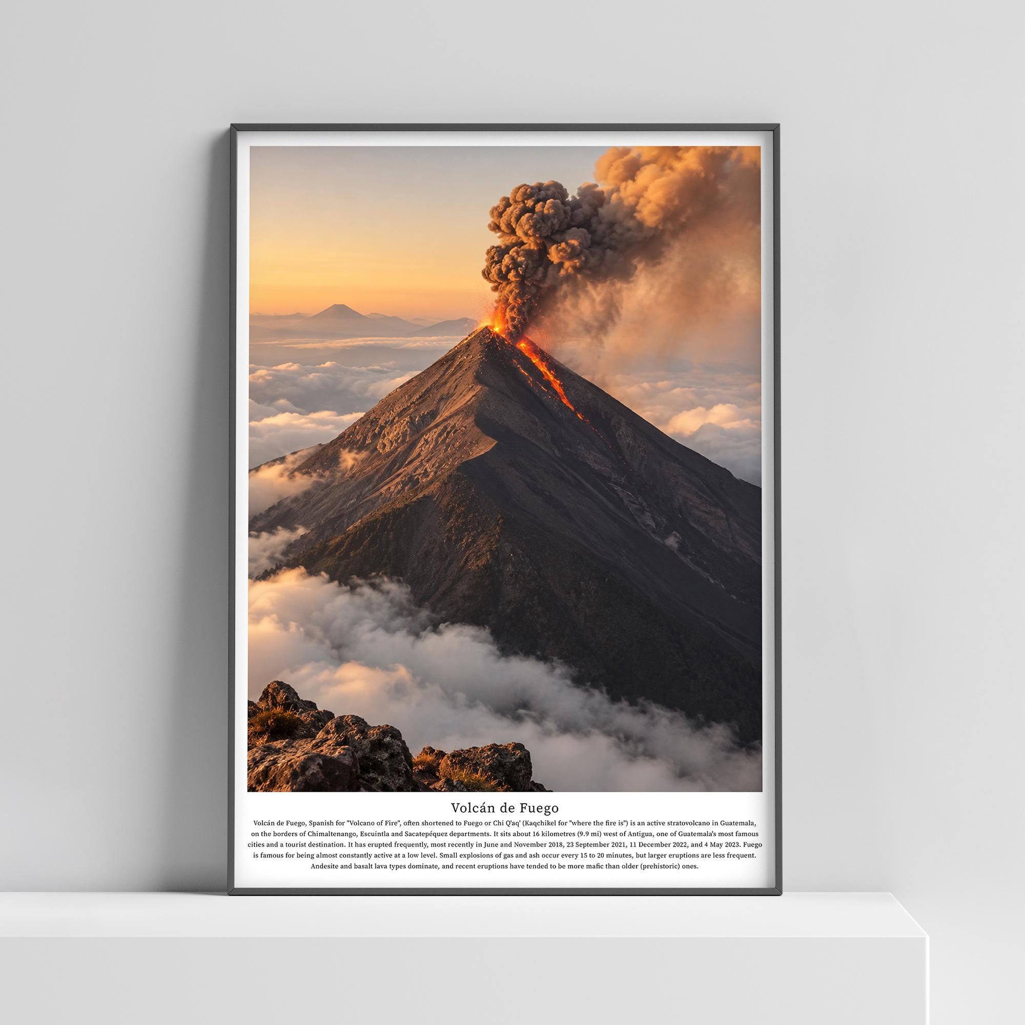 Volcán De Fuego, Volcano Poster Travel Print, Acatenango Volcano