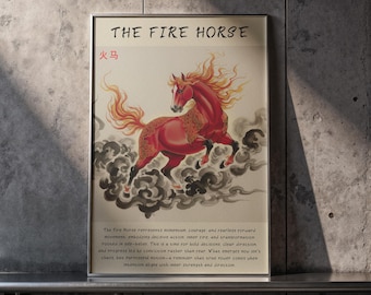 Year of the Fire Horse Printed 2026 Poster | Chinese Zodiac Horse Wall Art | Lunar New Year Print | Asian Symbolic Artwork