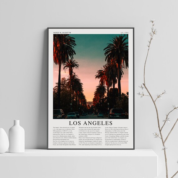 Los Angeles USA America poster travel print, palm trees