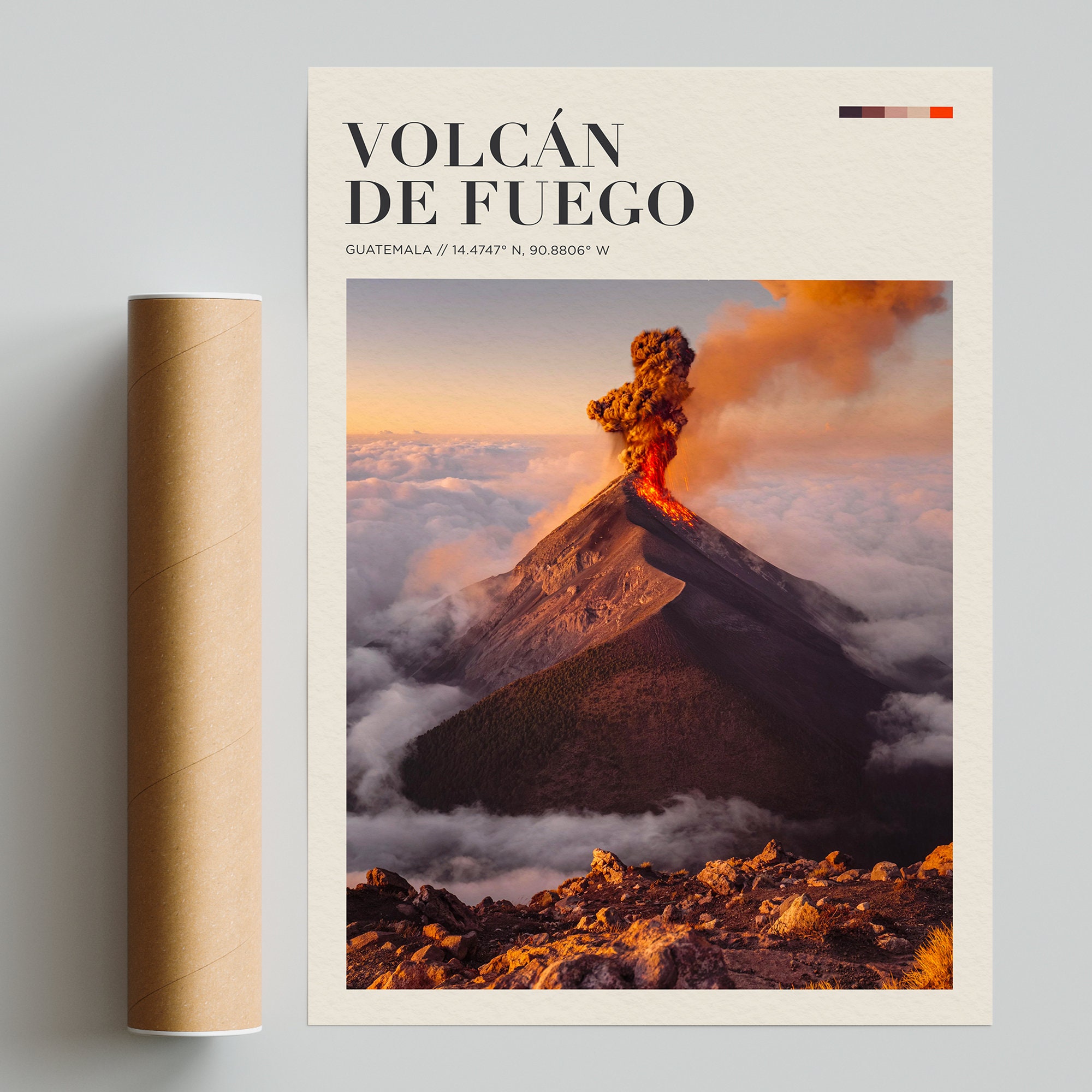 Volcán De Fuego, Volcano Poster Travel Print, Acatenango Volcano