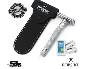 Classic Shaving Double Edge De Safety Razor + Free Blades & Travel Pouch Vintage Shaver For Men