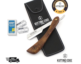 Barber Straight Cut Throat Shaving Razor With Wood Handle Straight edge Razor with replaceable blades  Salon Smooth Shave comes in a Pouch