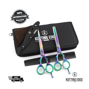 Ensemble de ciseaux amincissants pour coiffeur professionnel, ensemble de ciseaux en titane pour salon de coiffure 5,5 po. + rasoir droit et peigne gratuits