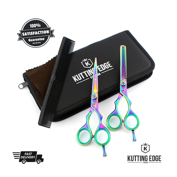 Professional Salon Multi Color Hairdressing Hair Cutting Thinning Barber Scissors Kit 5.5" + Free Comb & Pouch