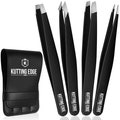 Eyebrow Tweezers Set of 4 Pcs for Professional and Personal Use, Black Color Stainless Steel Precision  Pluckers for beauty routine and gift