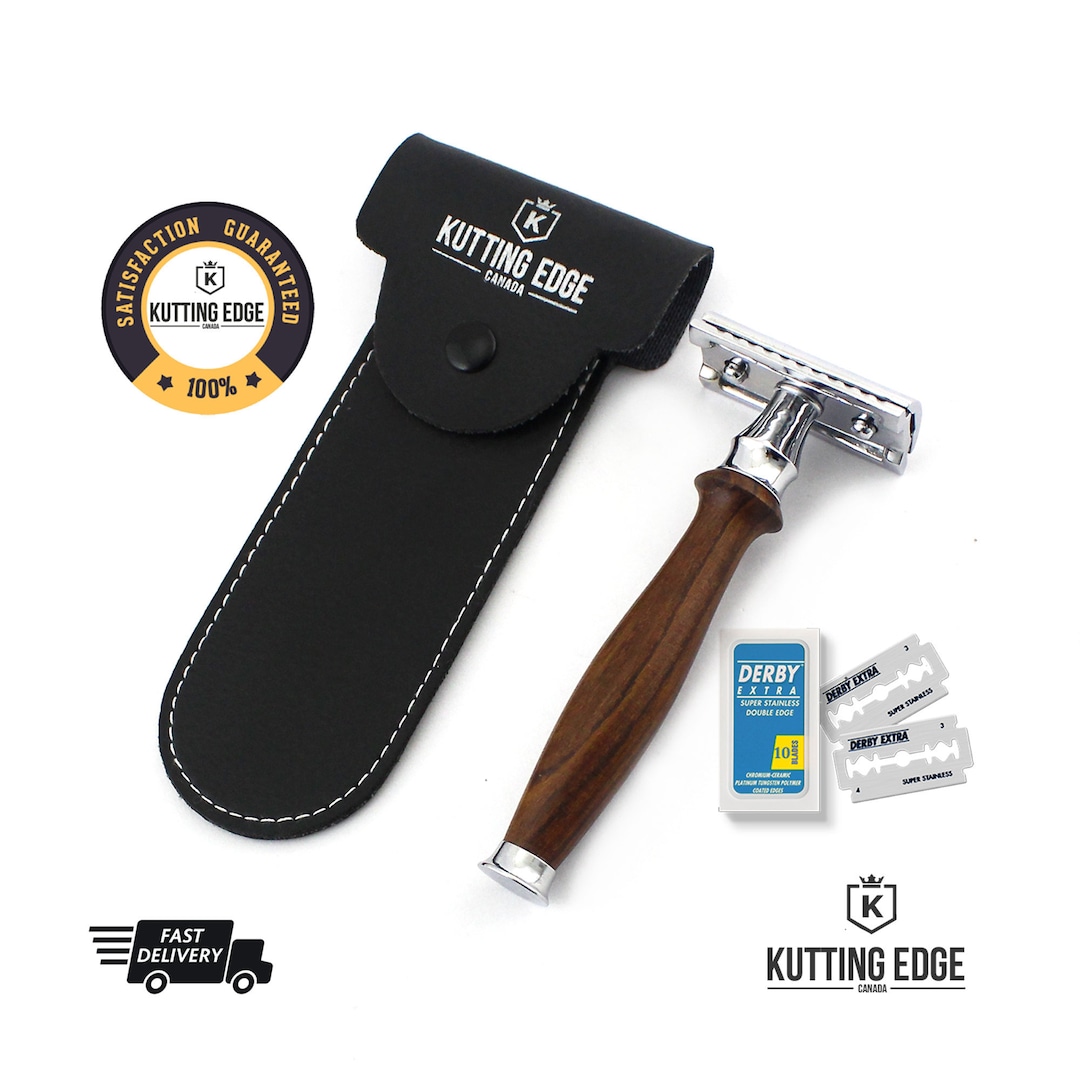 Vintage Wooden Handle Double Edge De Safety Razor + Free Derby Blades ...