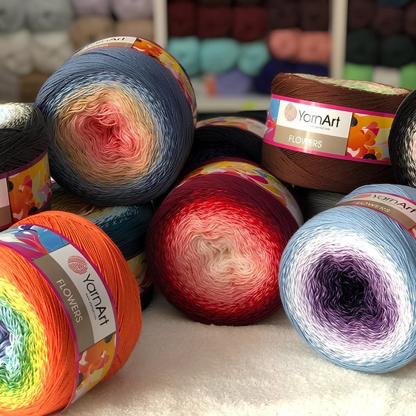 Multicolor Cotton Yarn, Yarn Art Flowers, Thin Shawl Cake Yarn for Crochet Shawls, Sweaters, Pullovers & Summer Dresses, %55 Coton Rainbow