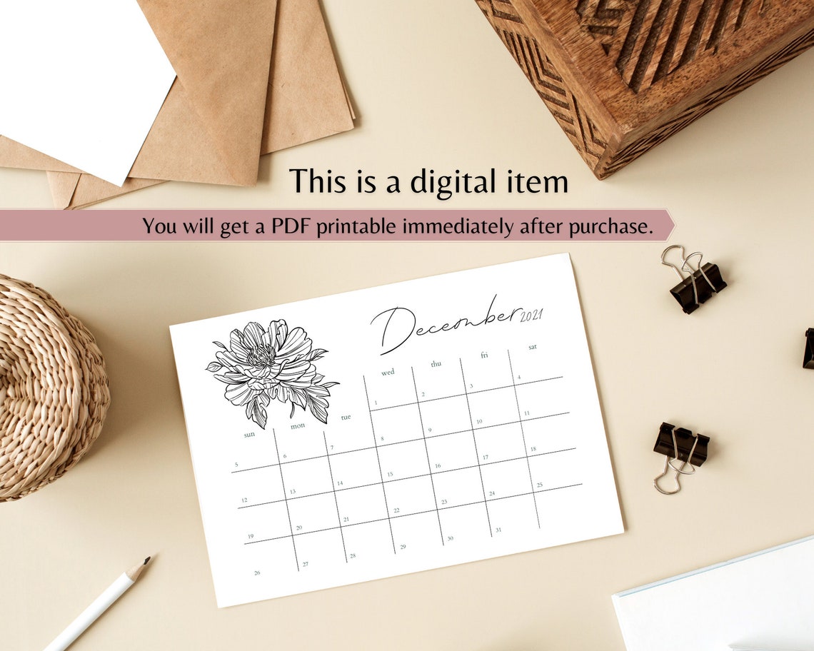 2021 Printable monthly calendar Aesthetic flowers Aesthetic Etsy