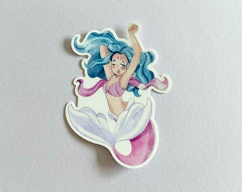 Yawning Mermaid Sticker Vinyl | Waterproof Sticker | Kawaii Sticker | Cute Sticker | Laptop Sticker | Water Bottle Sticker | Anime Sticker