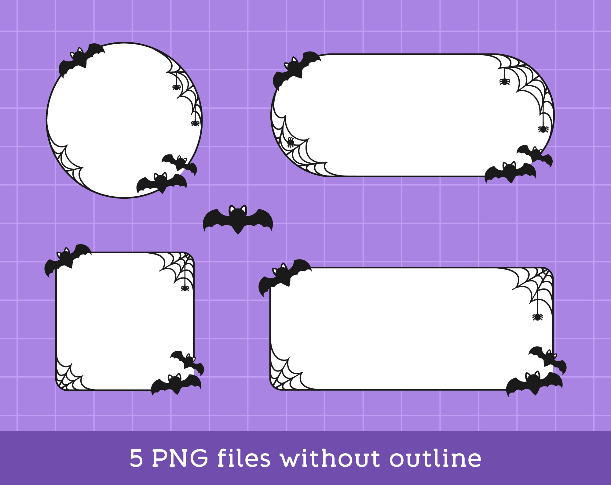 Bat Frame Clipart, Halloween Bats, Spiders and Webs Doodle Frames, Hand ...