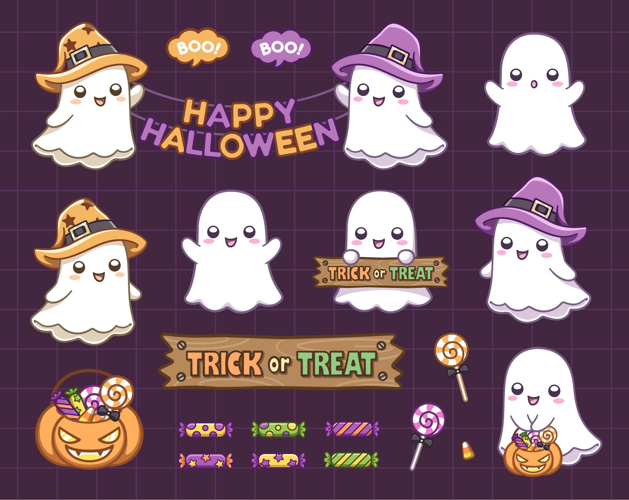  Süße fröhliche Geister Clipart. Halloween Schild Chibi Ghoul - Etsy.de Motiv 