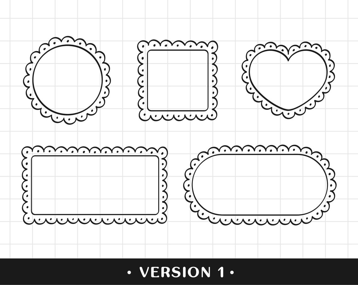 Scallop Frame Clipart Doily Doodle Frames Digital Stamp Hand Etsy