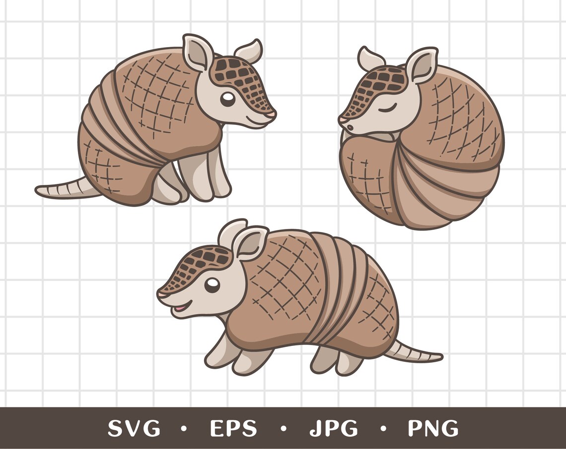 Cute Armadillo Cartoon Character Set. For personal and Etsy
