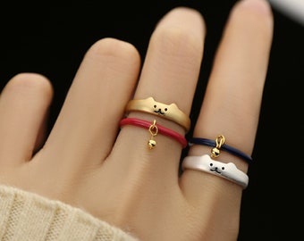 Anillos de cola de pareja de gatos lindos minimalistas, anillo abierto a juego con encanto de animal de dibujos animados, conjunto de joyas de colocación ajustable para él y ella para su mejor amiga infantil