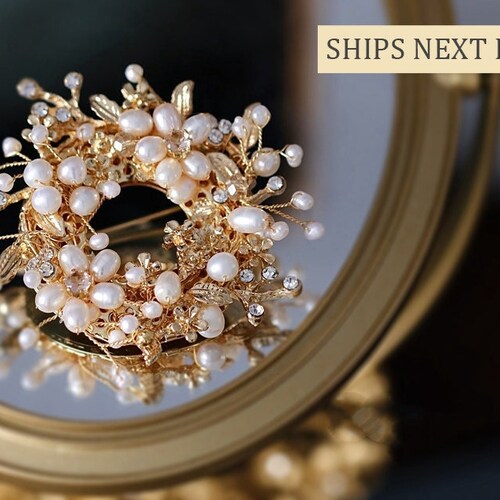 Dainty Gold Pearl Brooch Pin Baroque Pearls Embellishment Etsy