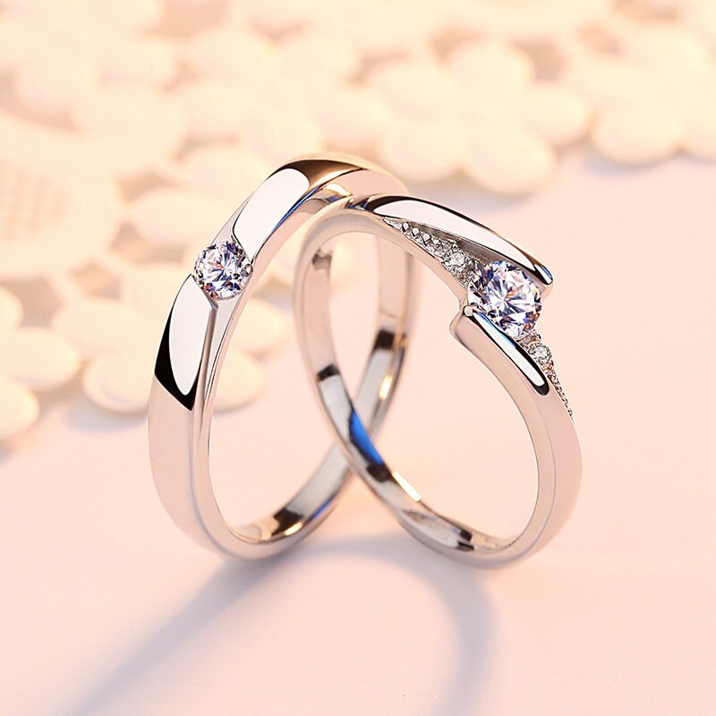 Customized Initials Couple Rings Minimalist Zircon Ring Etsy