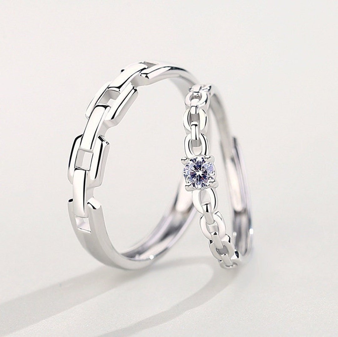 Couple full diamond open ring for women men girls teen engagement wedding  jewelry adjustable s925 silver simple | Fruugo BH