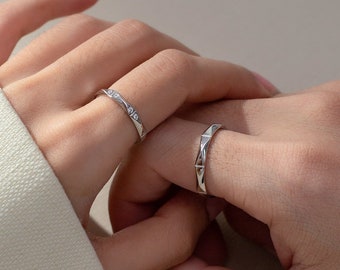 Conjuntos de anillos de boda para parejas de circonita cúbica de plata personalizados para amantes y mejores amigos