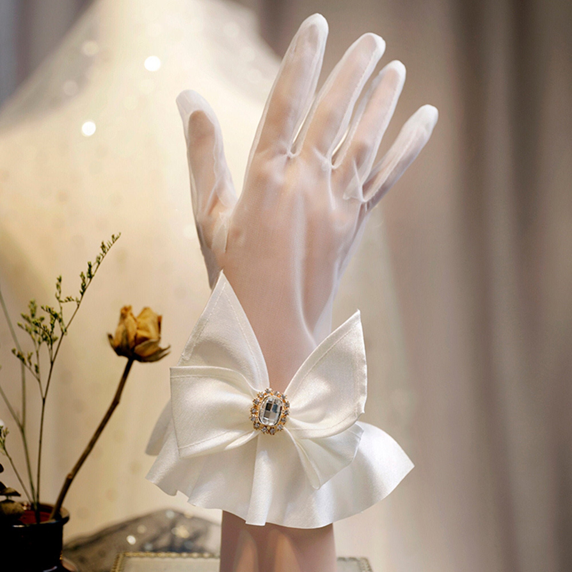 Women Gloves with BowsWhite Satin GlovesVictorian Handmade Etsy