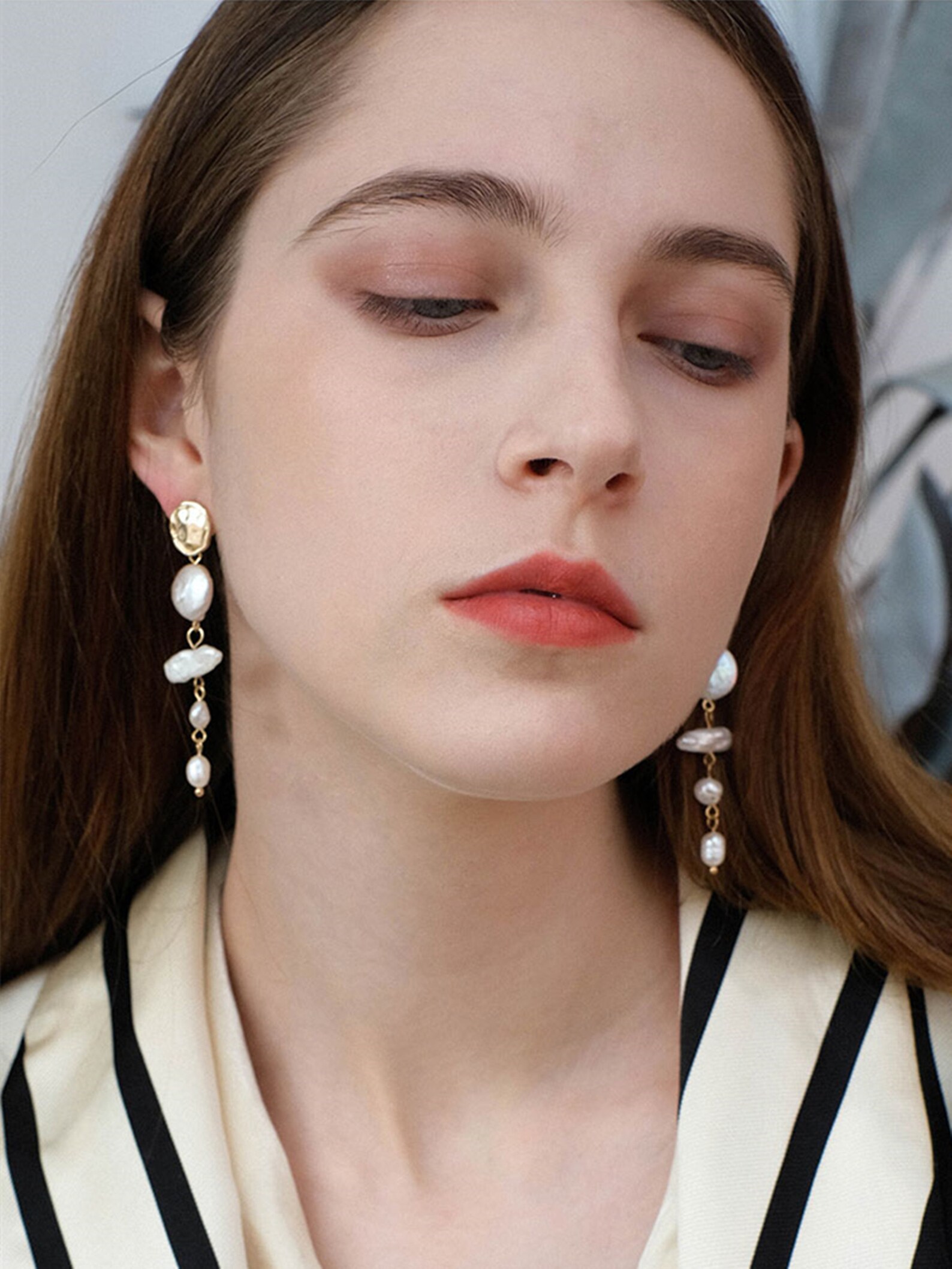 Dainty Baroque Pearl Stud Earrings Retro Long Dangle Ear Etsy