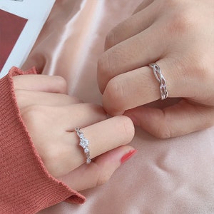 Personalized Sliver Initials Couple Rings, Promise Zircon Jewelry Set, Long Distance His Her Matching Rings Necklace Boyfriend BFF Bridal