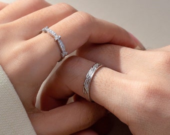 Personalized Sterling Silver Couple's Ring, Zirconia Commitment Jewelry Set, Memorable Gifts