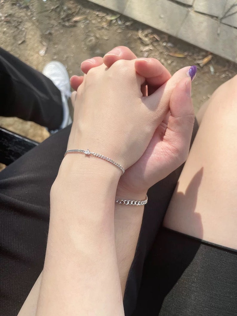 Sterling Silver Couples Bracelets, Custom Boyfriend Couple Bracelet Sets,His & Her Matching Bangle Adjustable Engraved For Lover Bestfriends zdjęcie 7