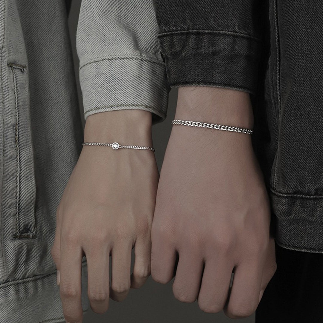 Sterling Silver Couples Bracelets, Custom Boyfriend Couple Bracelet Sets,his & Her Matching